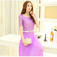 Korean chiffon lace short-sleeved dress - 101964-3