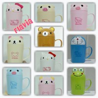 Jual mug/gelas karakter kartun lucu, pig, hello kitty, Rilakuma Murah