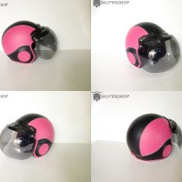 Helm Retro Anak 3 Sampai 5 Tahun Lucu Retro Pink Hitam + Kaca Bogo
