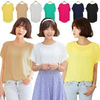 Jual Pakaian Chiffon Korea Wanita Blouse Atasan Basic Import Tee Free Size Murah