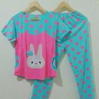 Baju Tidur Dewasa Motif Melody Dot Pink Green piyama Setelan Lucu