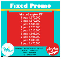 TIKET PESAWAT AIRASIA JAKARTA BANGKOK PP 9 PAX-FIXED PROMO
