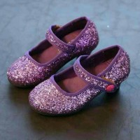 Jual Sepatu walker pesta anak perempuan glitter ungu purple high heels 3cm Murah