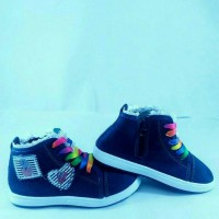 Sepatu walker anak import kets biru navy tali rainbow zipper resleting
