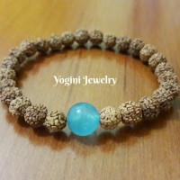 Gelang Rudraksha Genitri Jenitri Natural dan Batu Blue Agate Natural