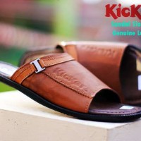 sandal slop kulit gunung kickers strapes motif belts pria -coklat tan-