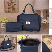 TAS IMPORT WANITA - HANDBAGS 351BD 2IN1 BLACK NAVY & RED