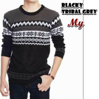 Jual Blacky Tribal Grey Pakaian Baju Sweater Rajut Korea Pria Murah
