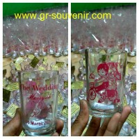 Jual souvenir pernikahan murah gelas bening sablon Murah