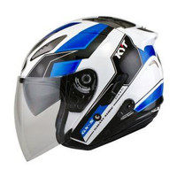 Helm KYT Galaxy Slide Putih Biru Half Face Double Visor