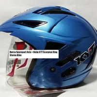 HELM KYT SCORPION KING BLUE BIRU HALF FACE DOUBLE VISOR