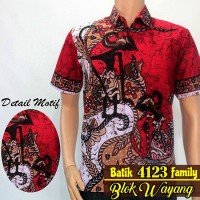 Jual Kemeja hem batik pria wayang duet merah membara Murah