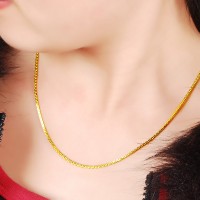Kalung Rantai Pipih Wanita Pria Emas Titanium Stainless Steel