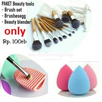 Jual PAKET MAKEUP BRUSH SET + BEAUTY BLENDER + BRUSH EGG Murah