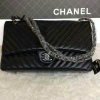 TAS CHANEL MAXI CEVRON PLAT HITAM SEMPREM QUALITY