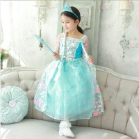 DRESS PESTA ULTAH BAJU GAUN FROZEN ELSA FLOWERS BUSANA ANAK