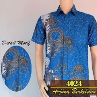 Jual Kemeja hem batik pria wayang tunggal biru cantik Murah