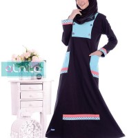 Gamis Kaos Alnita AG 21 Warna Hitam Kombinasi Biru Busui Kantong Depan
