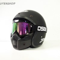 Helm Retro Jap Style Klasik JPN ARC Black Doff + OSBE Google Mask