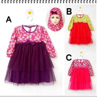Dress Baju Muslim Gamis Jilbab Set Anak Perempuan Hijau Bunga 2 Tahun