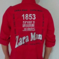 Kemeja Casual Cowok Pria Trendy Zara Man Merah Red Import