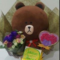 Jual Buket Bunga Boneka Wisuda/Anniversary/Birthday Brown LINE Murah