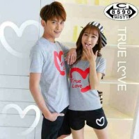 Couple Pasangan Setelan Baju Kaos Celana True Love Misty Abu Grey