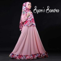 BAJU SETELAN HIJAB SYARI GAMIS BUNGA PINK BAHAN JERSEY SUPER PRINTING