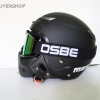 Jual Helm Retro Pilot Klasik JPN MOMO Black Doff + OSBE Goggle Mask Murah
