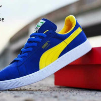 SEPATU PUMA SUEDE IMPORT CLASSIC / BIRU KUNING / CASUAL KETS COWOK