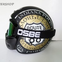 Helm Bogo JPN Retro Klasik Route 66 Gold Black Doff + OSBE Goggle Mask