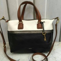 JUAL FOSSIL JULIA SATCHEL BLACK WHITE. TAS BRANDED ORIGINAL