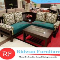 Jual Kursi Tamu, Sofa Kayu, L Set 2-2 Sudut Pagar Tangan Guling + Meja Murah