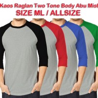 Kaos Raglan UKURAN M, L, XL Two Tone Body Abu Misty Cotton Combed