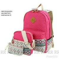 Jual Ransel sekolah set 3in1 polka tribal tas wanita murah Murah