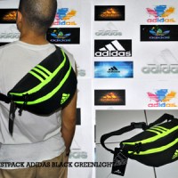 TAS WAISTBAG PINGGANG ADIDAS HITAM LIS HIJAU KEREN MURAH BAGUS BARU
