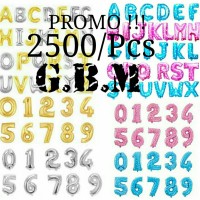 Jual Balon foil huruf / angka ecer ( Pink, Biru, Gold, Silver ) Murah
