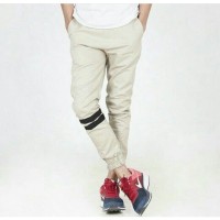 Jual Celana Jogger Pants Pria Cream / Jogger Pants Strip / Jogger Murah Murah