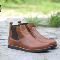NEW!SEPATU BOOTS PRIA KULIT ASLI PULL UP BRODO COKLAT TANPA TALI KERJA