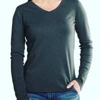 Jual kaos polos warna wanita atasan baju lengan panjang v-neck size L Murah
