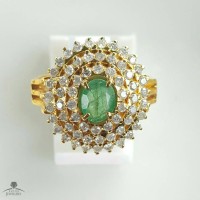 Cincin Emas Kuning Kombinasi Batu Zamrud Full Berlian Eropa