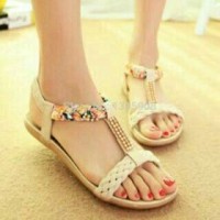 Jual KEPANG CREAM | Sandal Kepang | Sandal Wanita Cream | Flat Kepang Murah