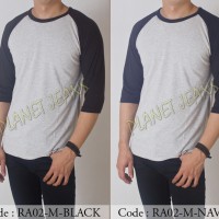 Baju kaos polos tangan 3/4 raglan cowok polosan / lengan 7/8 pria RA