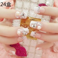 Jual Wedding fake nail 3d pink rhinestone pearl kuku palsu pernikahan Murah