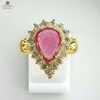 Cincin Emas Kuning Kombinasi Batu Ruby Full Berlian Eropa