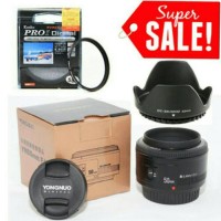 Lensa Fix Kamera Canon YONGNUO 50mm f1.8 / 50 mm f/1.8 Filter & Hood