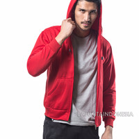 Jual Jaket Hoodie Zipper Merah TERANG Polos PRIA M - XL Murah