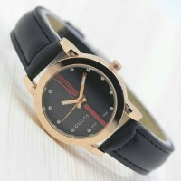 READY!!! JAM TANGAN WANITA GUCCI LEATHER PREMIUM WARNA HITAM KWS