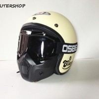 Helm Bogo JPN Jap Style Retro Klasik Cream Milk Black Vespa + OSBE Gog
