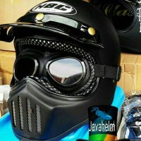 Helm Cakil Hitam Polos Dop + Kacamata Google ONE + Peth Retro Classic